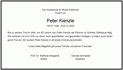 Peter Kienzle verstorben